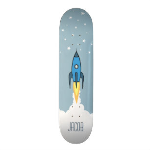 Blue Rocket Ship Buitenspatie Persoonlijke naam Bo Persoonlijk Skateboard