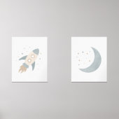 Blue Rocket Ship Moon Buitenruimte Kinder kamer Muurkunst Sets (Voorkant)