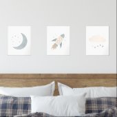 Blue Rocket Ship Moon Buitenruimte Kinder kamer Muurkunst Sets (Slaapkamer)