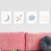 Blue Rocket Ship Moon Planet Buitenruimte Kinder k Muurkunst Sets (Woonkamer)