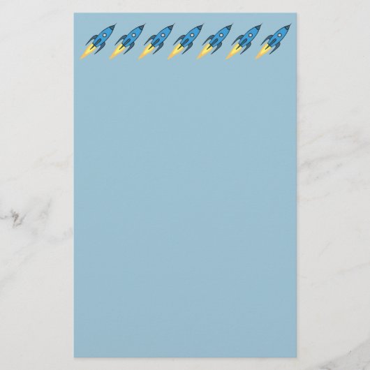 Blue Rocket Ship Outer Space Boy Kinder Schattige  Briefpapier (Voorkant)