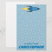 Blue Rocket Ship Outer Space Kinder gepersonalisee Briefpapier (Voorkant / Achterkant)