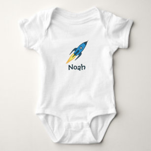 Blue Rocket Ship Outer Space Personalized Boy Scha Romper