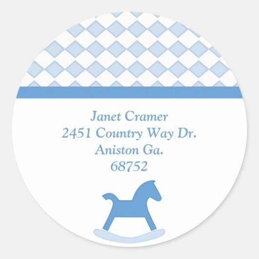 Blue Rocking Horse Adres Stickers (Voorkant)