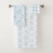 Blue Rocking Horse Baby Boy Gepersonaliseerde hand Bad Handdoek (Insitu)