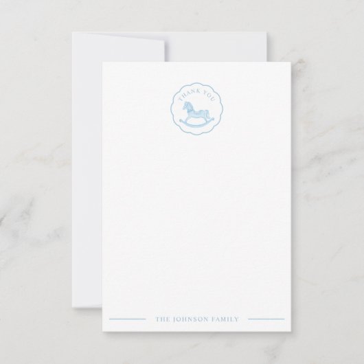 Blue Rocking Horse Baby shower Bedankt Card (Voorkant)
