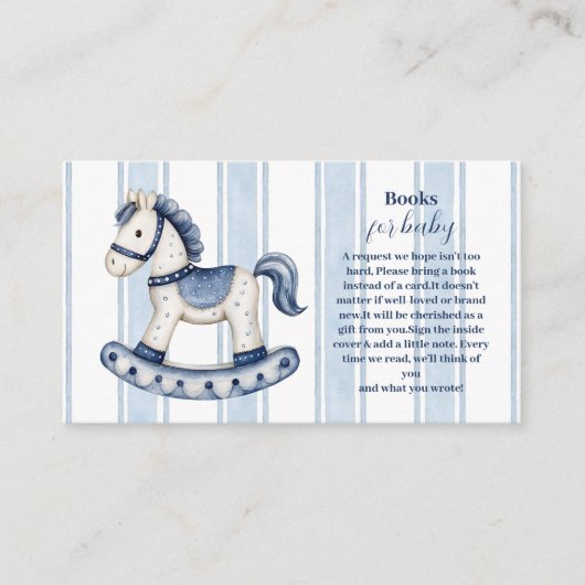 Blue Rocking Horse Baby shower Boeken voor Baby Informatiekaartje (Voorkant)