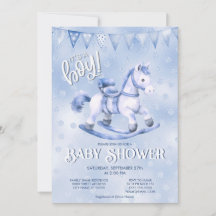 Blue Rocking Horse Baby shower Invitation