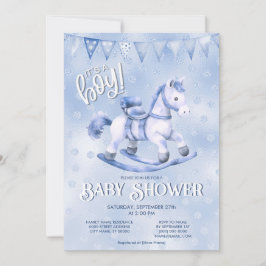 Blue Rocking Horse Baby shower Invitation Kaart