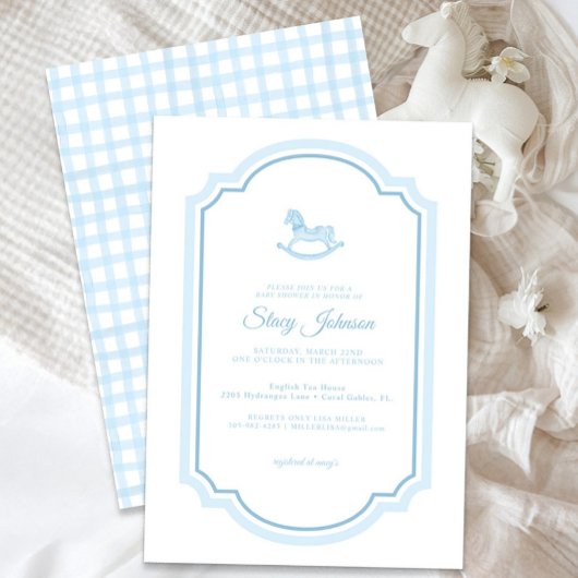 Blue Rocking Horse Baby shower | Jongen Kaart
