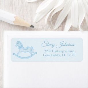 Blue Rocking Horse Baby shower retouradres Etiket