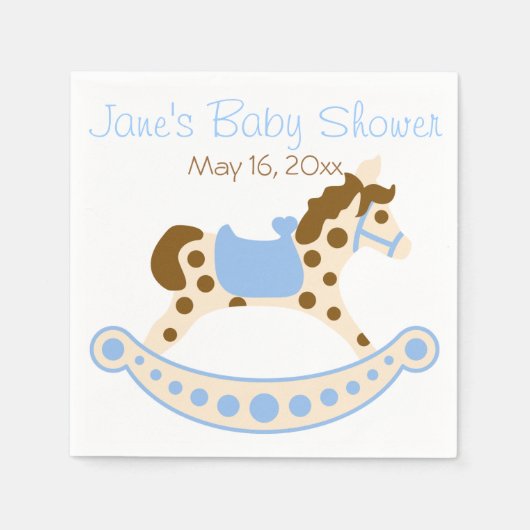 Blue Rocking Horse Baby shower servetten (Voorkant)