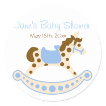 Blue Rocking Horse Baby shower Stickers