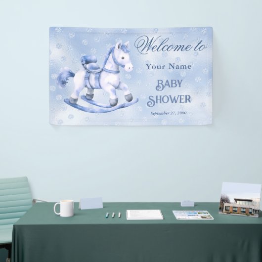 Blue Rocking Horse Baby shower Welkom Spandoek (Beurs)