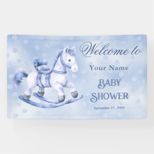 Blue Rocking Horse Baby shower Welkom Spandoek (Horizontaal)