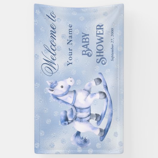 Blue Rocking Horse Baby shower Welkom Spandoek (Verticaal)