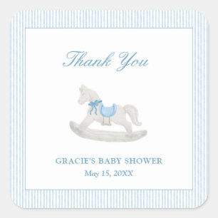 Blue Rocking Horse Boy Baby shower Dank je wel Vierkante Sticker