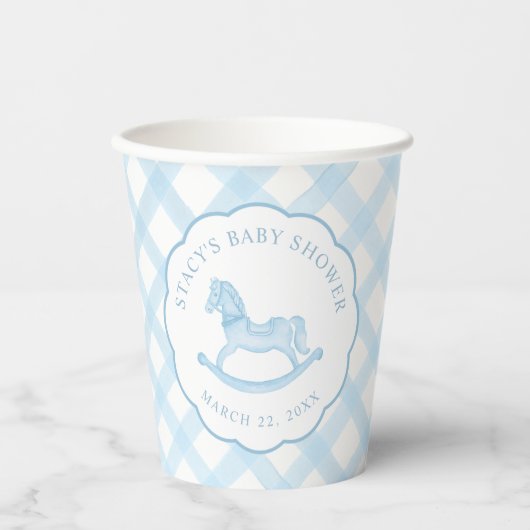 Blue Rocking Horse Boy Baby shower Papieren bekers (Voorkant)