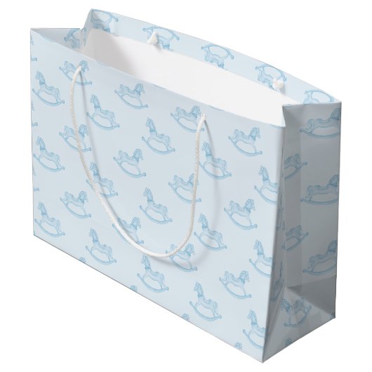 Blue Rocking Horse Pattern Baby shower Gift Bag Groot Cadeauzakje (Achterkant Gekanteld)