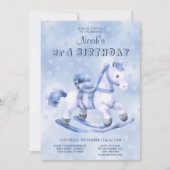 Blue Rocking Paard Uitnodiging voor verjaardag (Voorkant)
