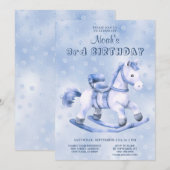 Blue Rocking Paard Uitnodiging voor verjaardag (Voorkant / Achterkant)