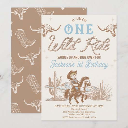 Blue Rodeo Boys Wild Jaar 1e Verjaardag Kaart (Voorkant / Achterkant)