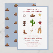 Blue Rodeo CowBoy Kids Uitnodiging voor verjaardag (Voorkant / Achterkant)