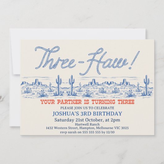  Blue Rodeo Three-Haw 3rd Birthday Kaart (Voorkant)