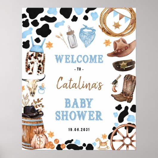 Blue Rodeo Western Cowboy Baby shower Welkom Poster (Voorkant)