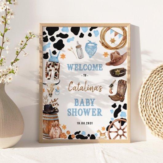 Blue Rodeo Western Cowboy Baby shower Welkom Poster
