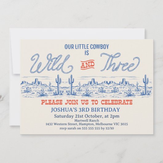  Blue Rodeo Wild en drie 3e verjaardag Kaart (Voorkant)