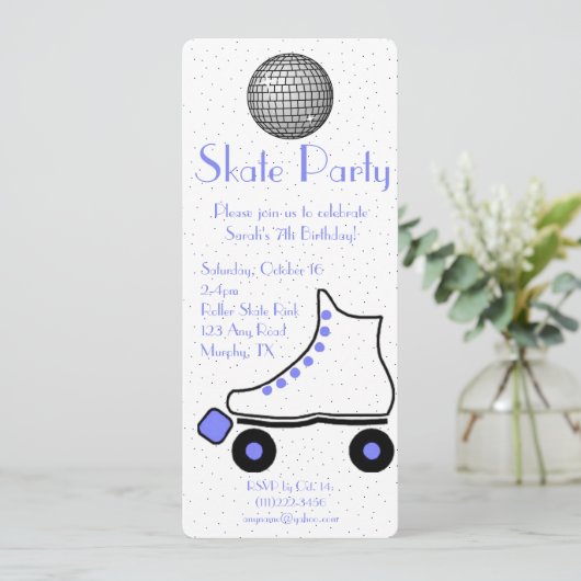 Blue Roller Schaats Birthday Invitation Kaart (Staand voorkant)
