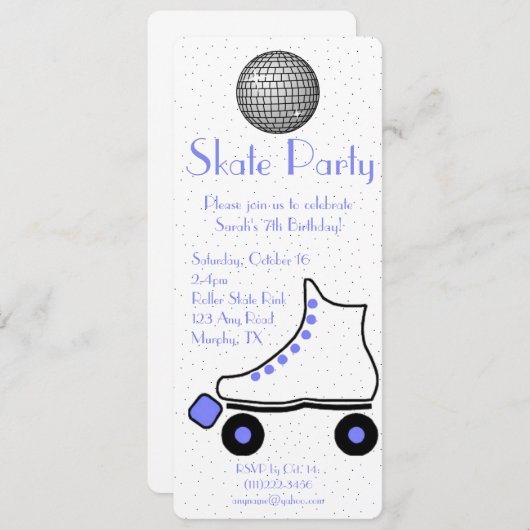 Blue Roller Schaats Birthday Invitation Kaart (Voorkant / Achterkant)