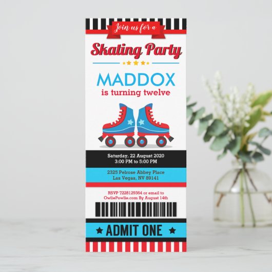Blue Roller Schaats Sport Ticket Pass Birthday Kaart (Staand voorkant)