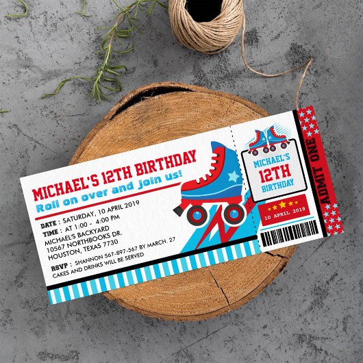 Blue Roller Schaats Sport Ticket Pass Birthday Kaart