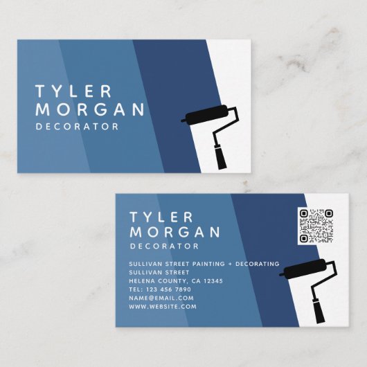 Blue Roller Stripe QR-code Decorator Visitekaartje (Voorkant / Achterkant)