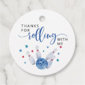 Blue Rolling Bowling Birthday Party Bedankjes Labels (Voorkant)