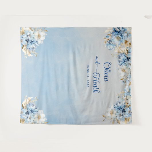 Blue Romance Floral with Gold Wandkleed (Voorkant (horizontaal))