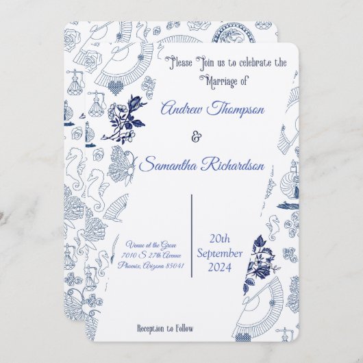 Blue  Romance Wedding Invitations (Voorkant / Achterkant)