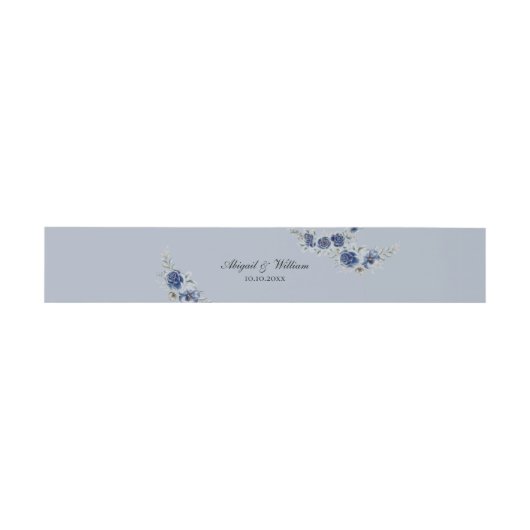 Blue Romantic Floral Botanical Wedding Belly Bands Uitnodigingen Wikkel (Vlak)