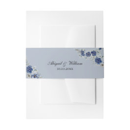 Blue Romantic Floral Botanical Wedding Belly Bands Uitnodigingen Wikkel