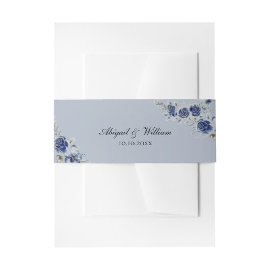 Blue Romantic Floral Botanical Wedding Belly Bands Uitnodigingen Wikkel (Voorkant Voorbeeld)