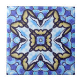 Blue Romantic Moroccan Abstract Floral Pattern Tegeltje (Voorkant)
