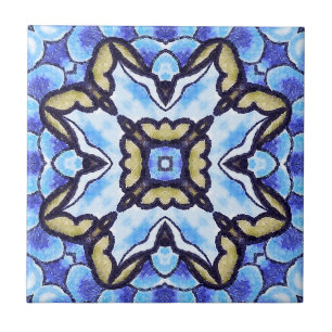 Blue Romantic Moroccan Abstract Floral Pattern Tegeltje