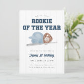 Blue Rookie of the Year Baseball First Birthday Kaart (Staand voorkant)