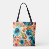 Blue Roos Autumn Floral Monogram Tote Bag (Achterkant)