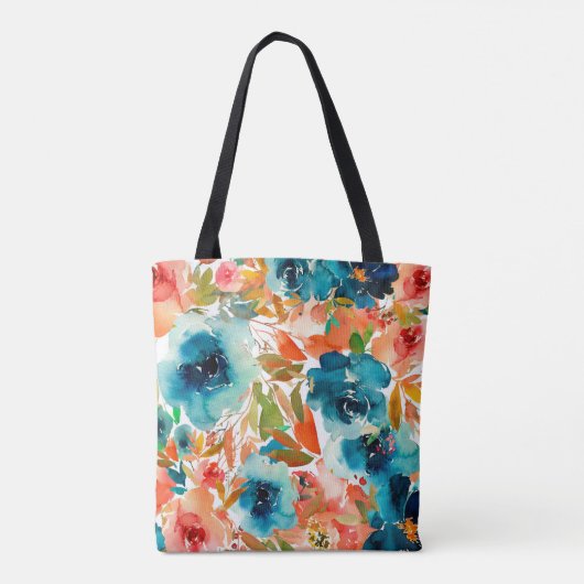 Blue Roos Autumn Floral Monogram Tote Bag (Achterkant)