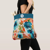 Blue Roos Autumn Floral Monogram Tote Bag (Dichtbij)
