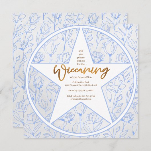 Blue Roos Baby Boy Wiccaning Naming Ceremony Kaart (Voorkant / Achterkant)