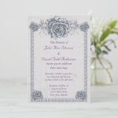 Blue  Roos Border Wedding Kaart (Staand voorkant)